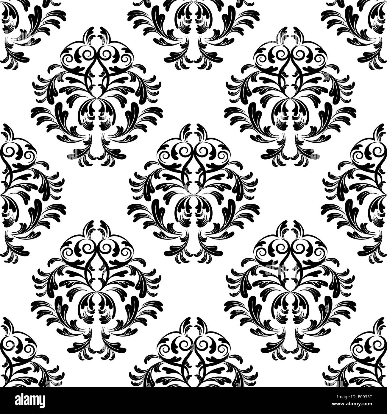 seamless black and white damask wallpaper Stock Photo Alamy