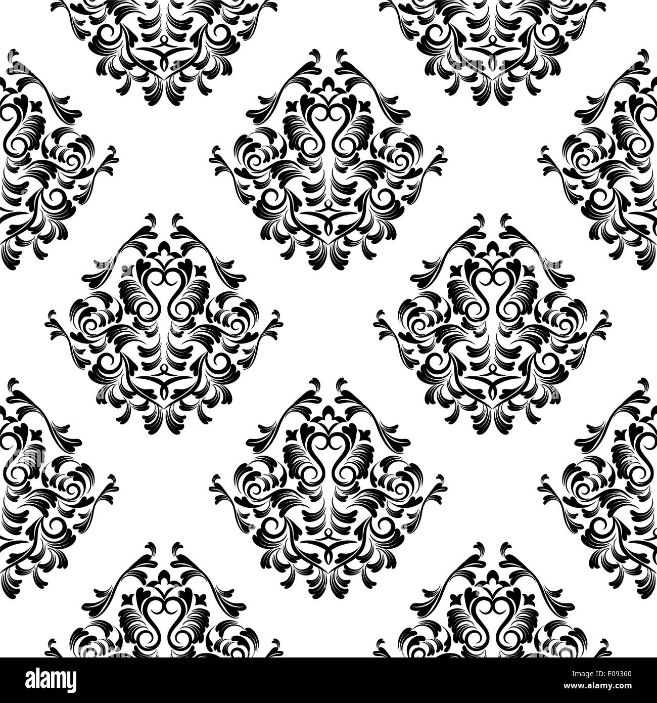 seamless black and white damask wallpaper Stock Photo - Alamy