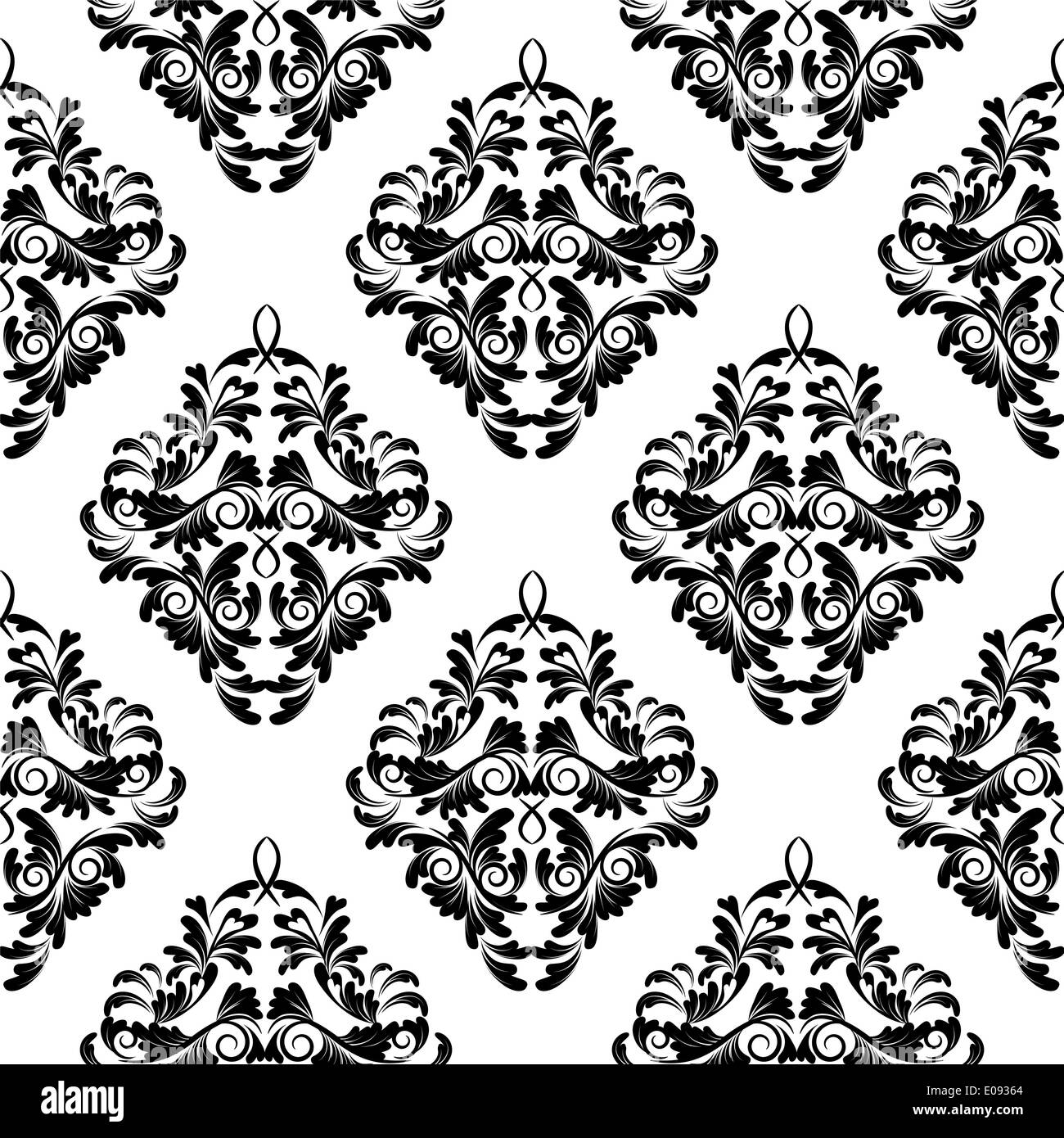 seamless black and white damask wallpaper Stock Photo Alamy