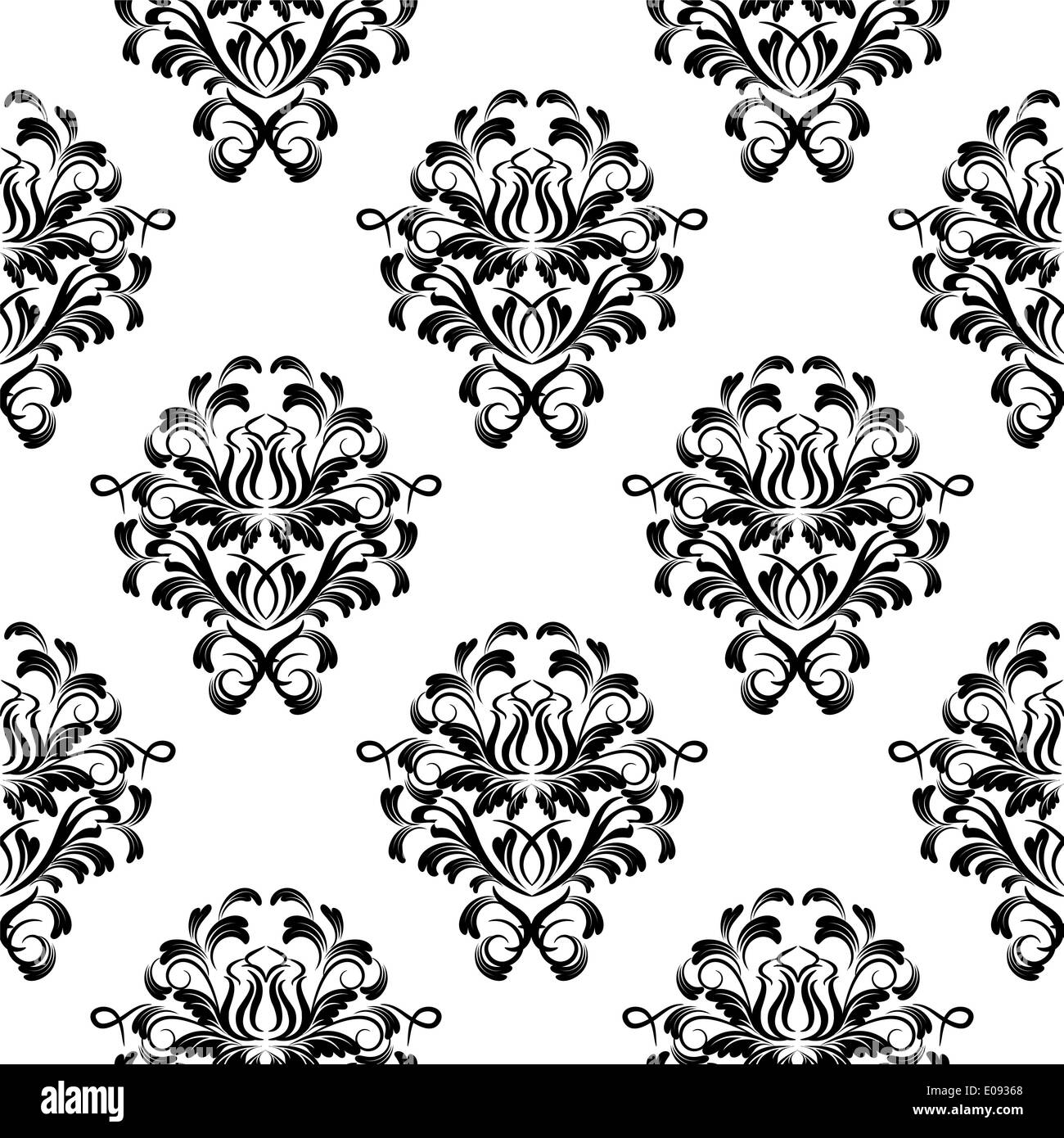 seamless black and white damask wallpaper Stock Photo Alamy