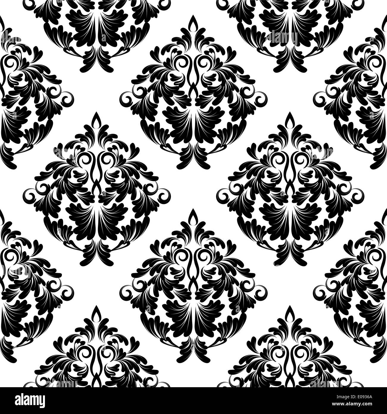 seamless black and white damask wallpaper Stock Photo - Alamy