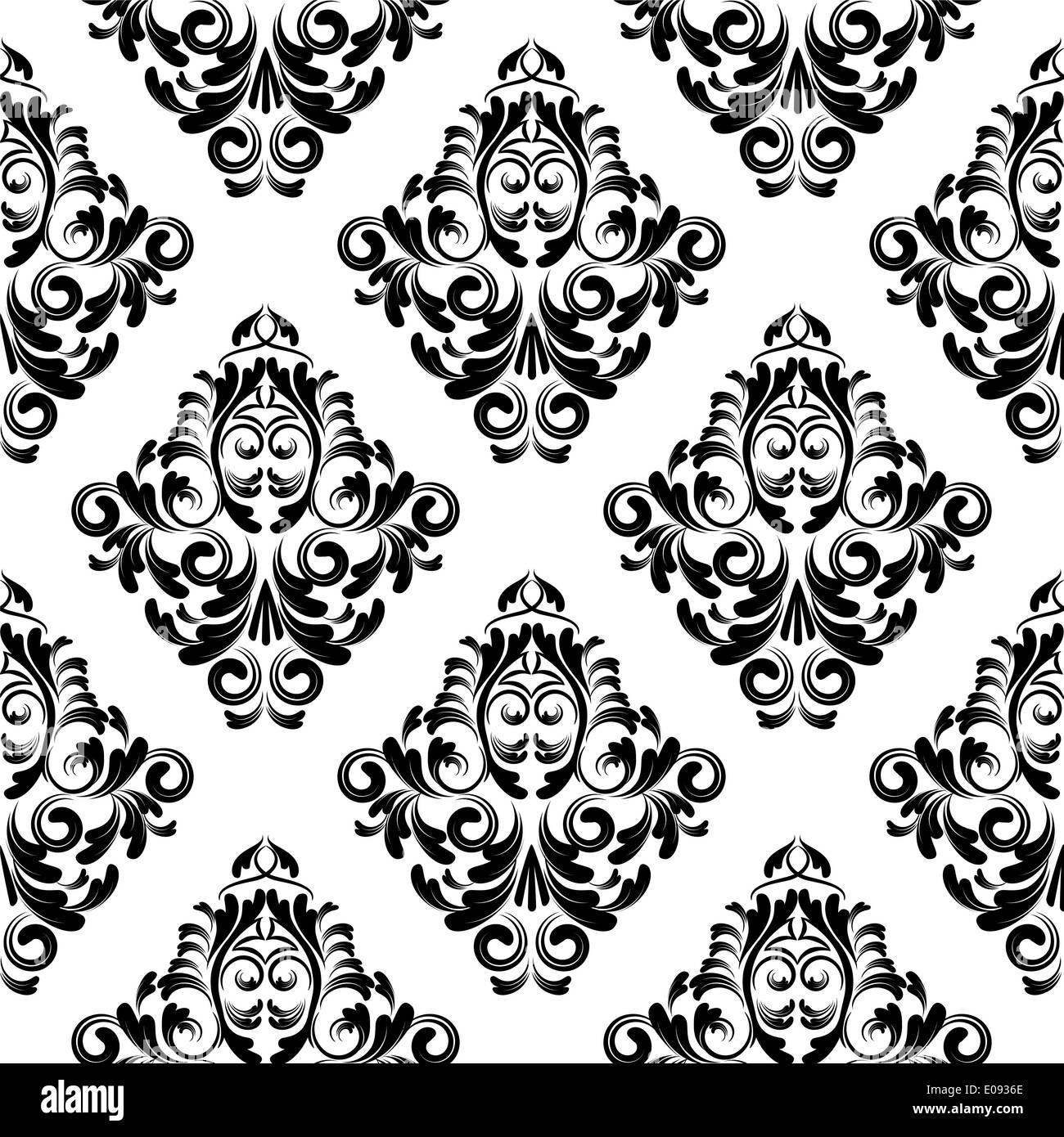 seamless black and white damask wallpaper Stock Photo Alamy