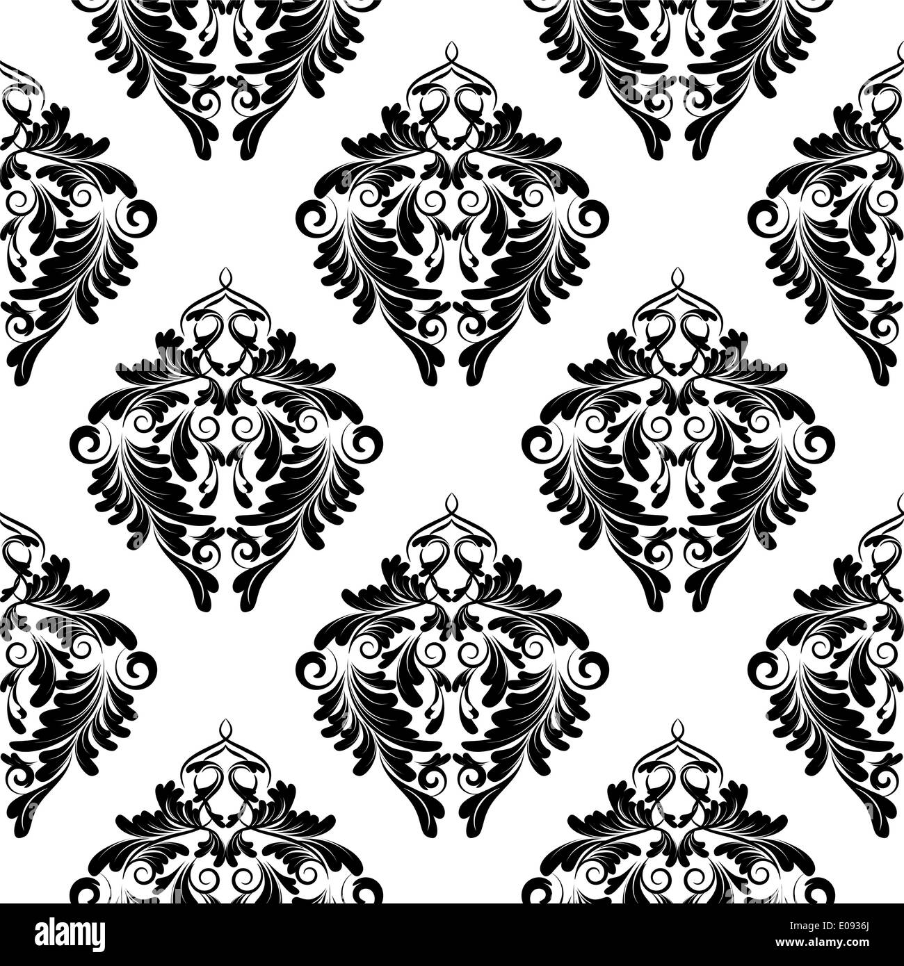seamless black and white damask wallpaper Stock Photo - Alamy