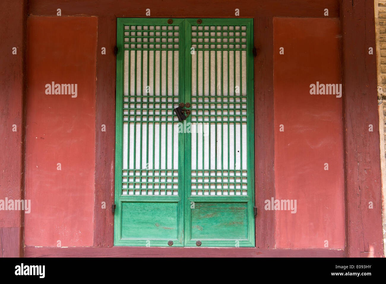 Detail of korean architecture with paper window and wooden frames Stock Photo