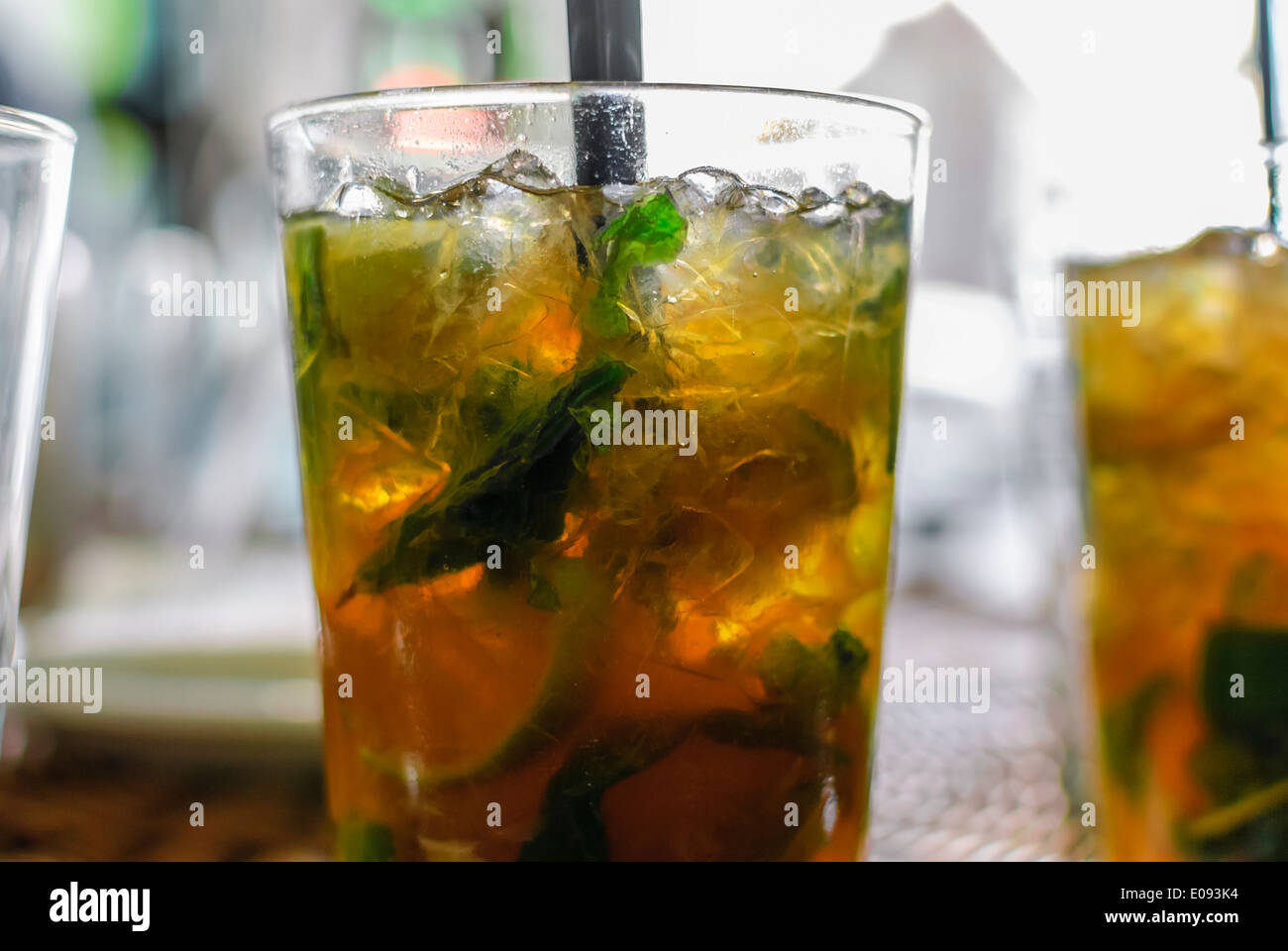 Very cold mojito glasses with ice and mint leaves Stock Photo