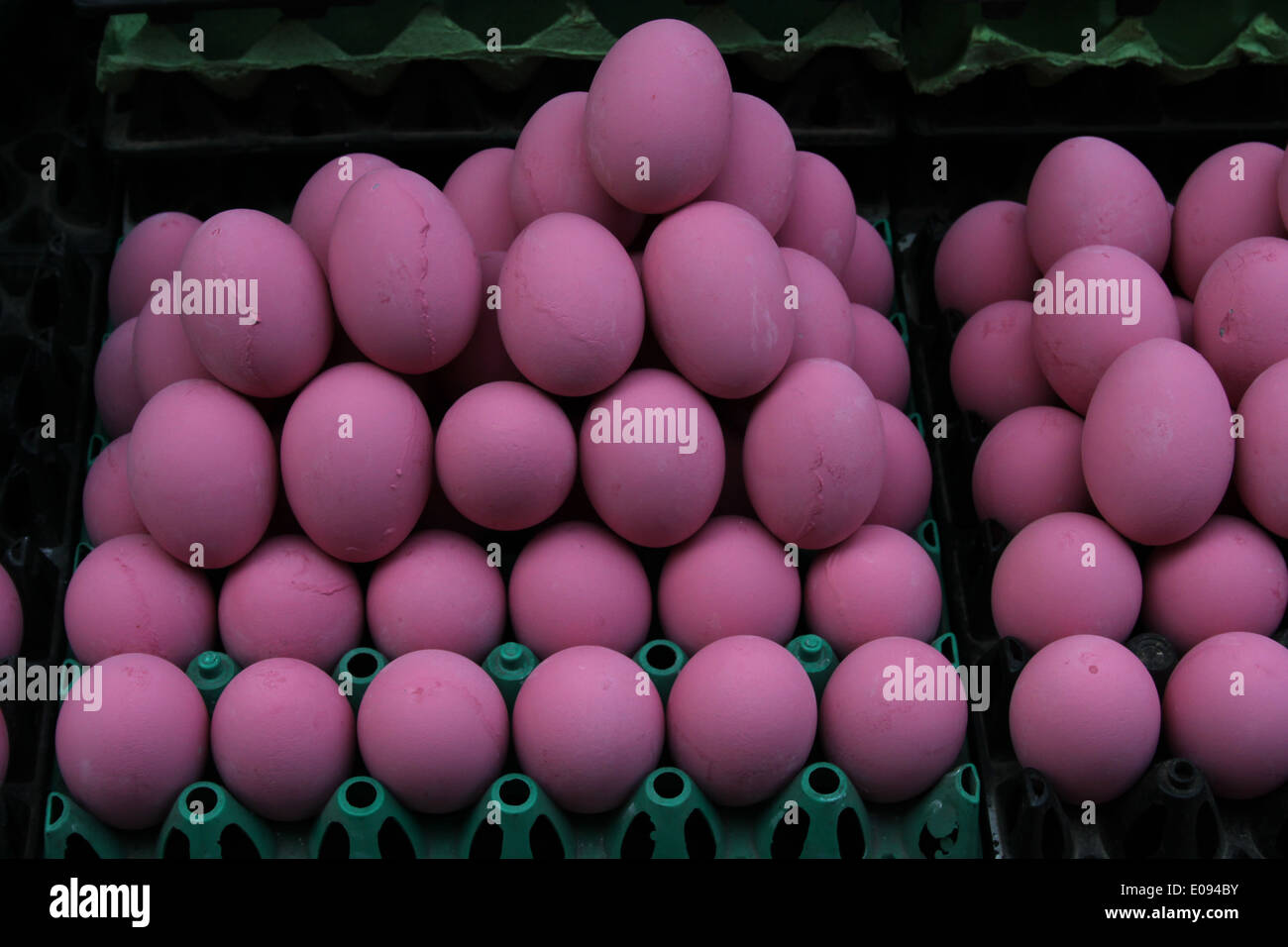 Pink eggs at the market Stock Photo