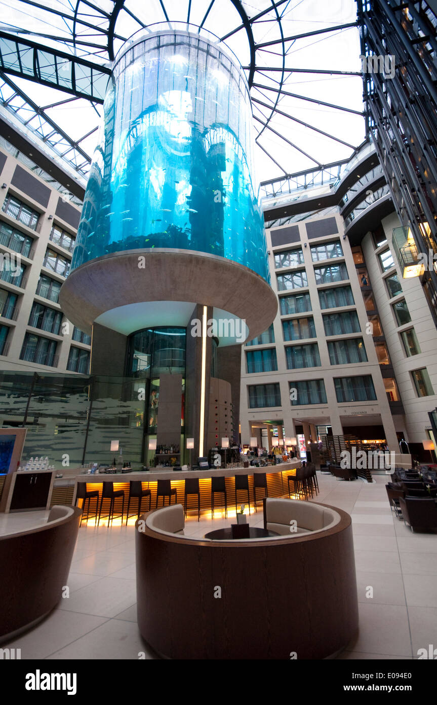 Germany, Berlin, Aquarium Tank Inside the Lobby of Radisson Hotel Stock Photo