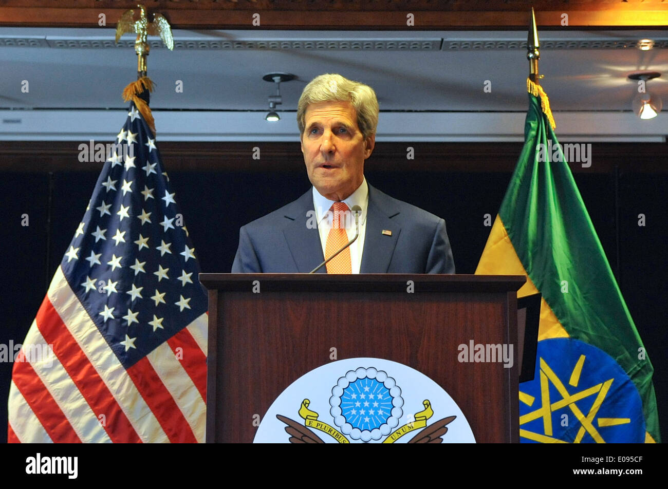 Secretary Kerry Speaks During News Conference in Ethiopia Stock Photo