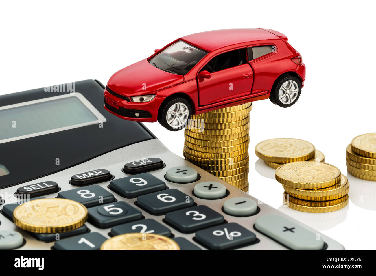 Car and pocket calculator. Rising costs by autopurchase, leasing, workshop, refuelling and assurance, Auto und Taschenrechner. S Stock Photo