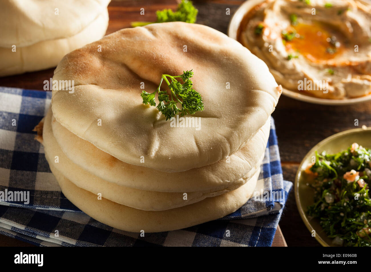 Homemade Organic Pita Bread with Hummus and Salad Stock Photo Alamy