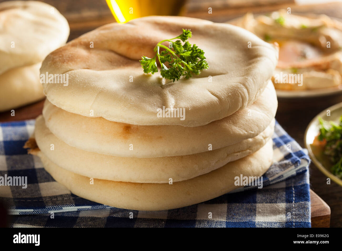 Homemade Organic Pita Bread with Hummus and Salad Stock Photo Alamy