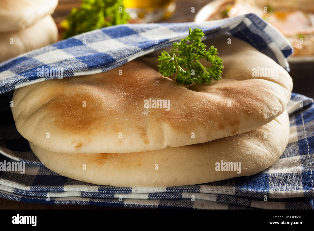 Homemade Organic Pita Bread with Hummus and Salad Stock Photo Alamy