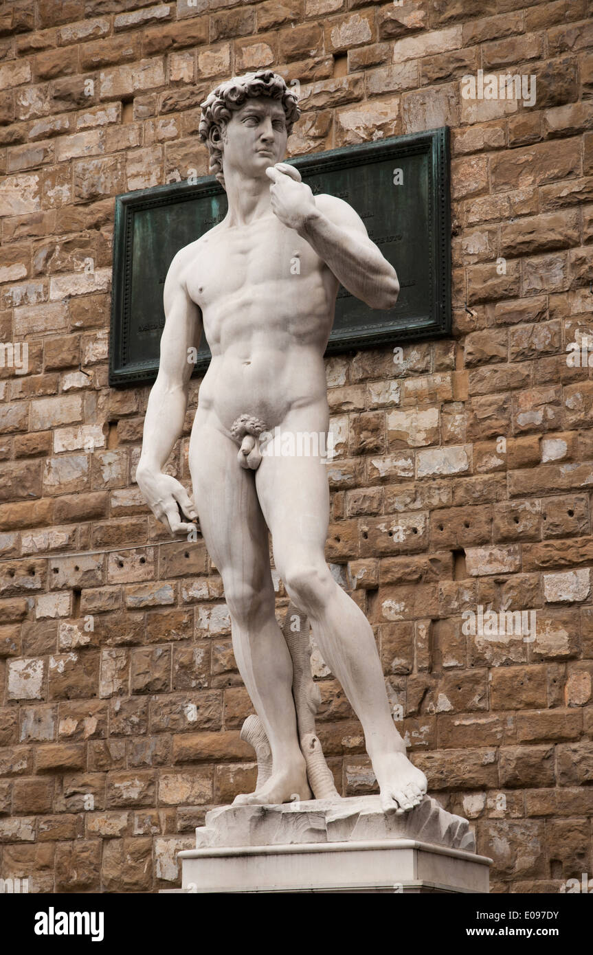 Copy of Michelangelo's statue of David in Piazza della Signoria Florence Italy Stock Photo
