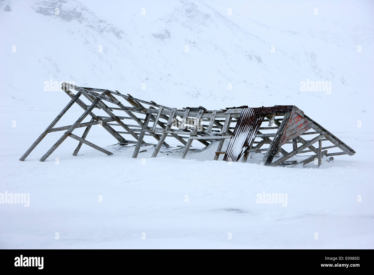 ruin of old wooden store building whalers bay deception island Antarctica Stock Photo