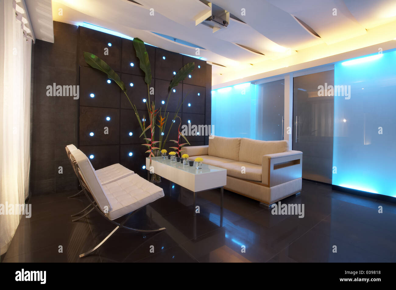 Panoramic View Of Nice Modern Stylish Saloon Lobby Interior