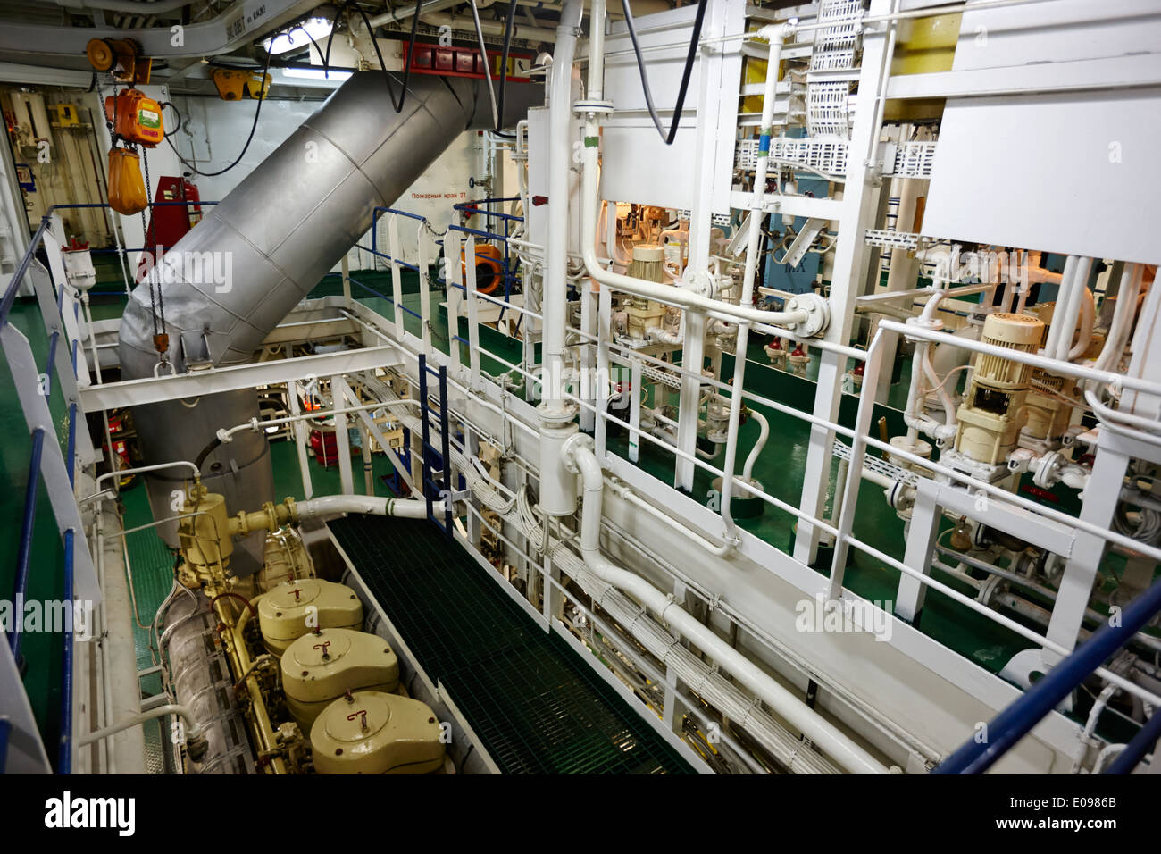 engine room on board the russian research ship akademik sergey vavilov at sea Stock Photo