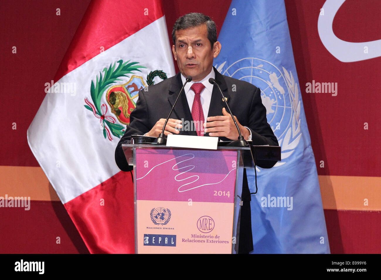 Lima, Peru. 6th May, 2014. Peruvian President, Ollanta Humala, delivers ...