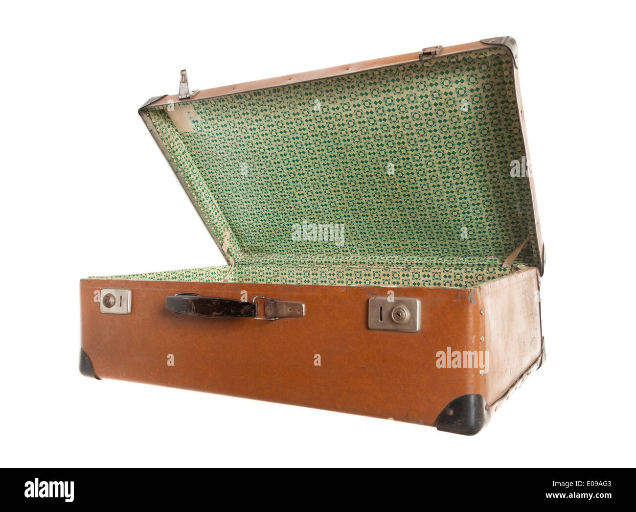 Open Vintage Old Leather Suitcase Isolated White Stock Photo Alamy