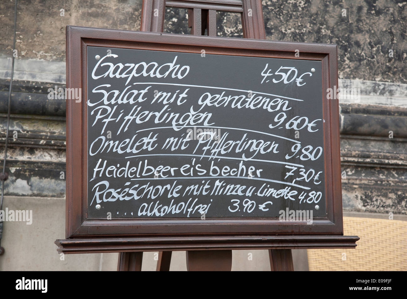 Food Menu in German including Gazpacho Stock Photo Alamy