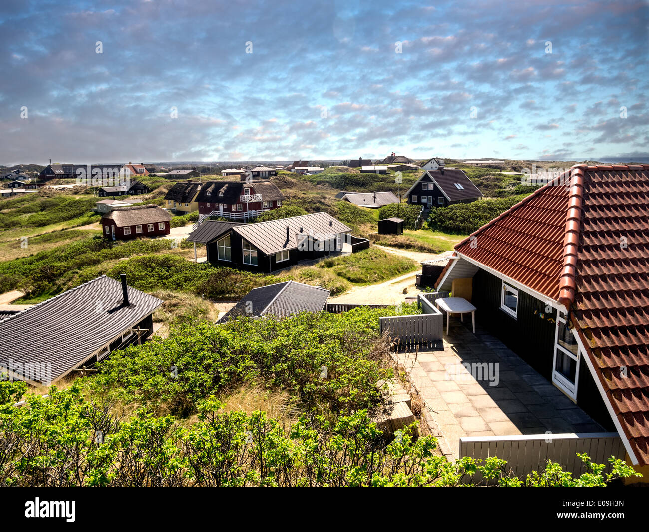 Summer cottage holiday homes at the western coast in Denmark Stock Photo