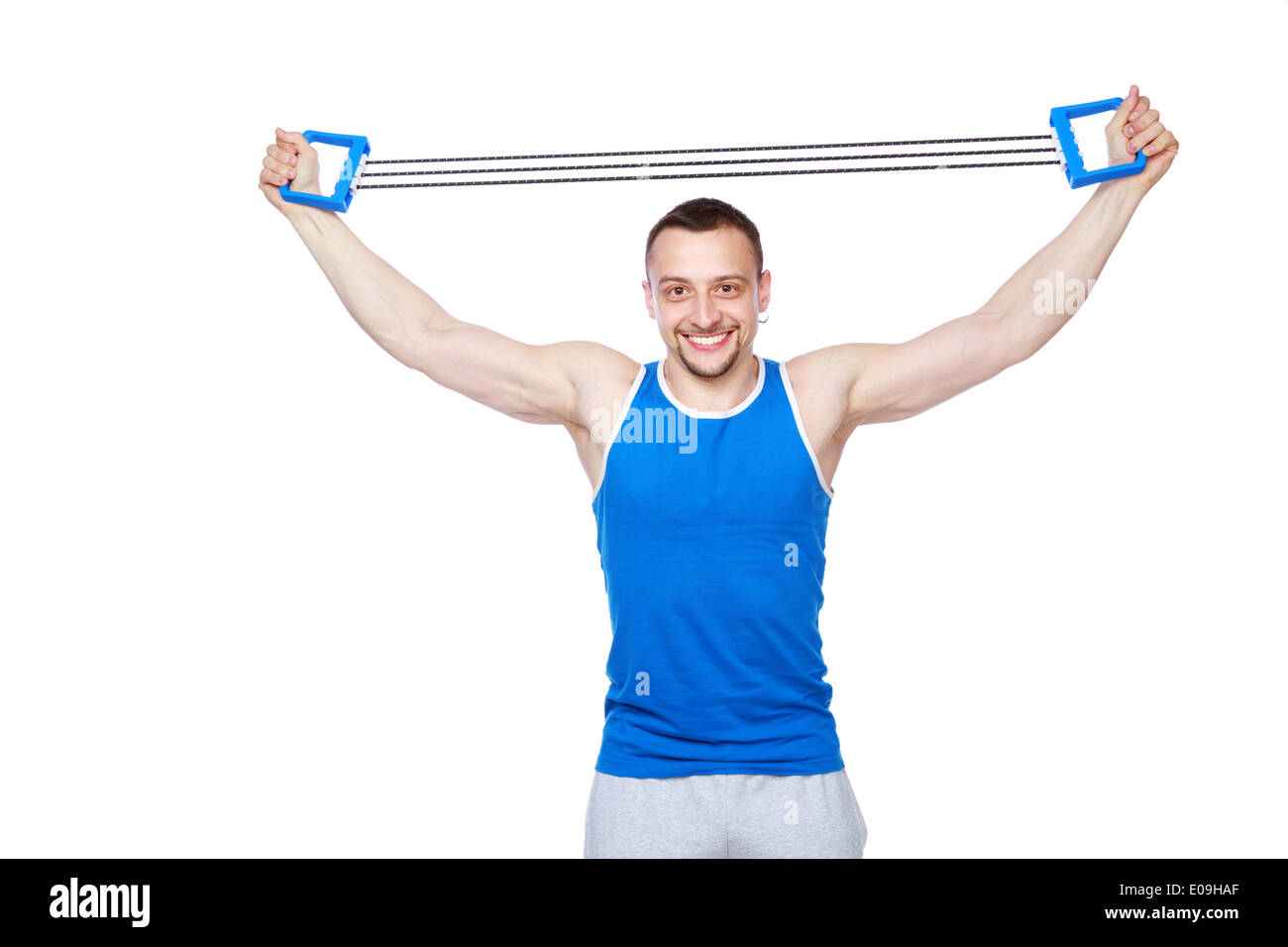 Спортсмен сделал 50. Человек держит экспандер. Человек который жмёт экспандер показывает Лузер. Dad with an Expander.