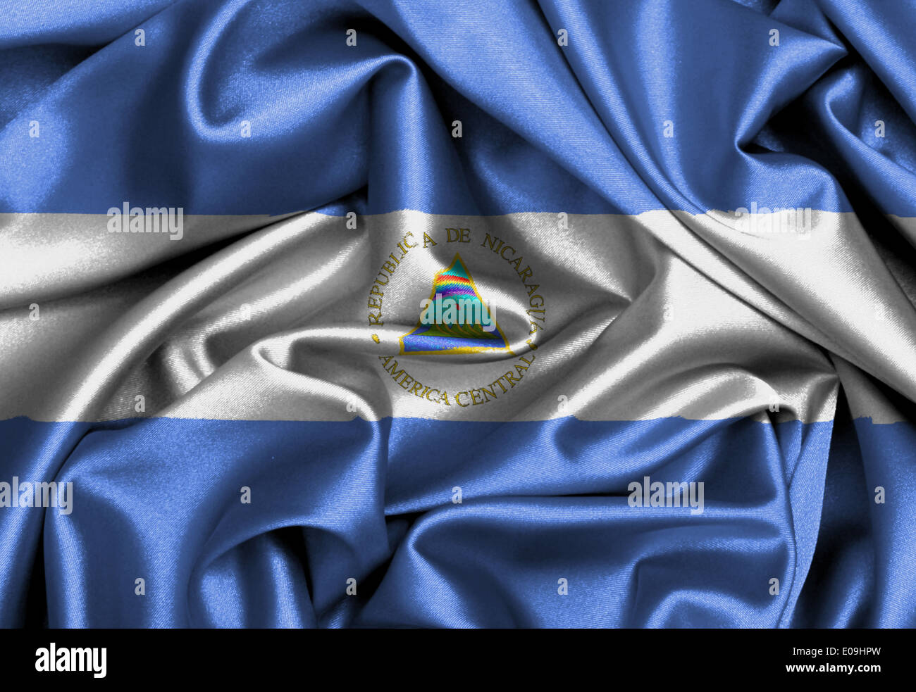 Satin flag three dimensional render flag of Nicaragua Stock Photo - Alamy