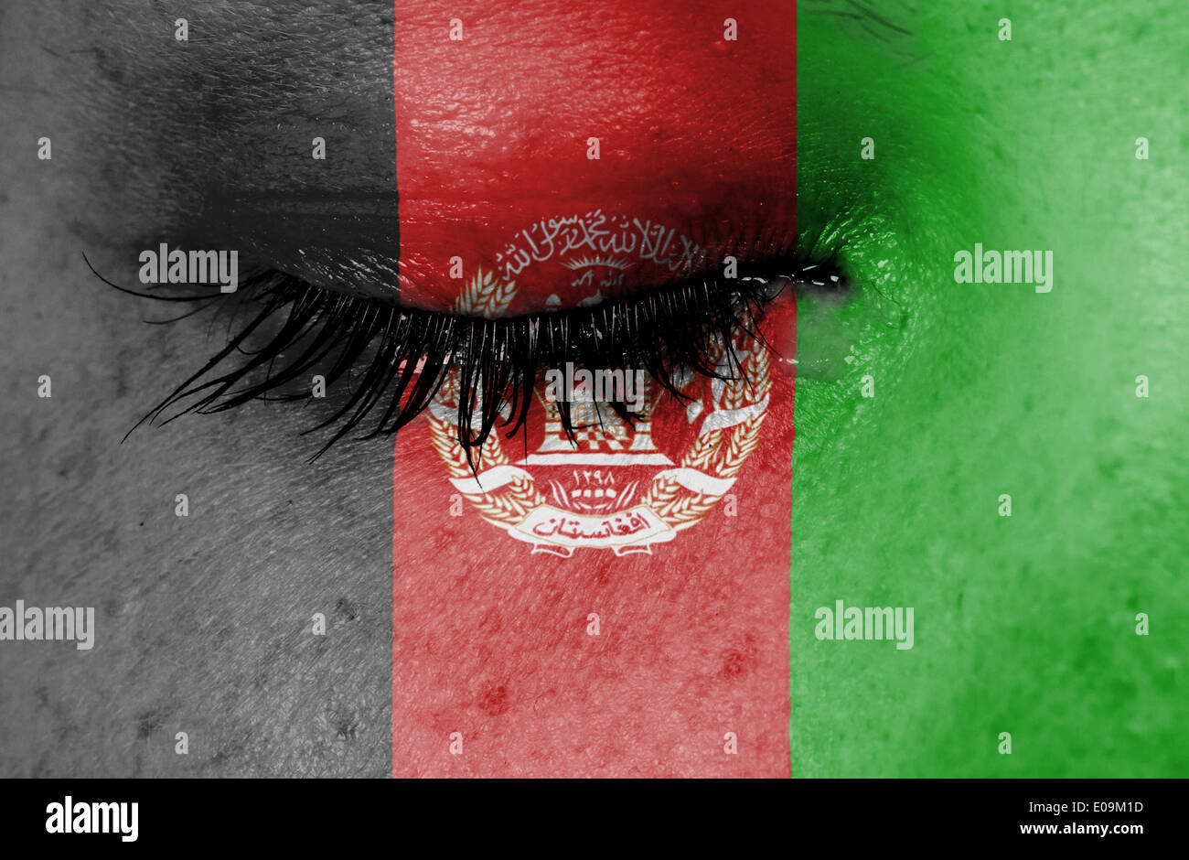 Crying woman  pain and grief concept  flag of Afghanistan Stock Photo