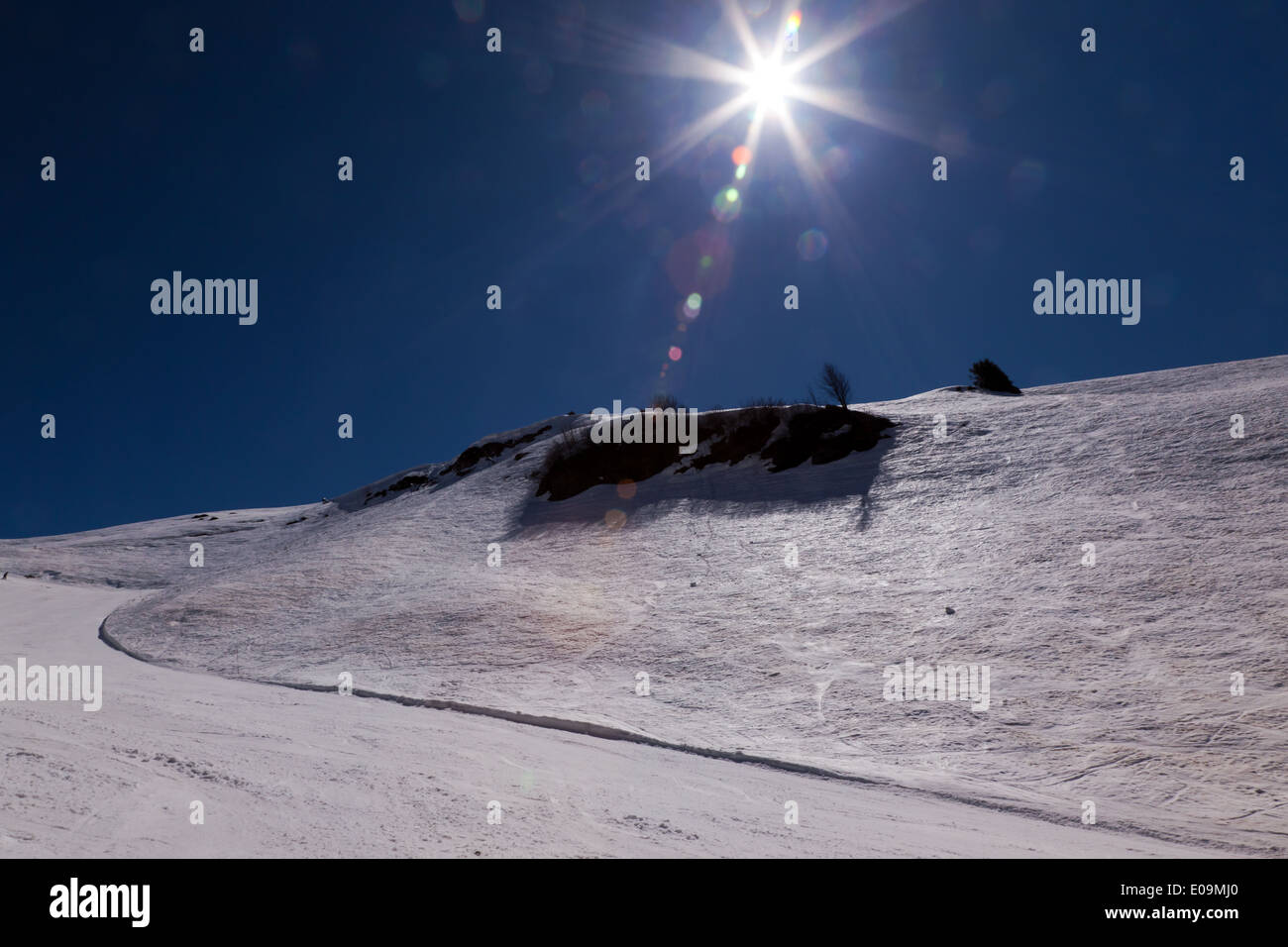 View of  Les Arbis red piste, in the ski-resort of Morzine. Stock Photo
