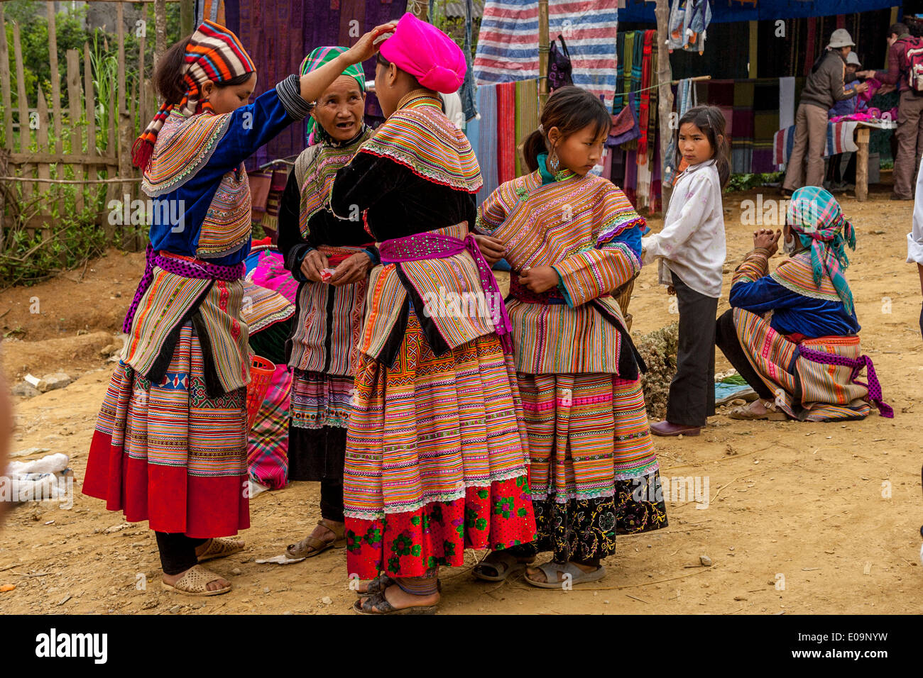 Flower Hmong People At The Sunday Market In Bac Ha, Lao Cai Province