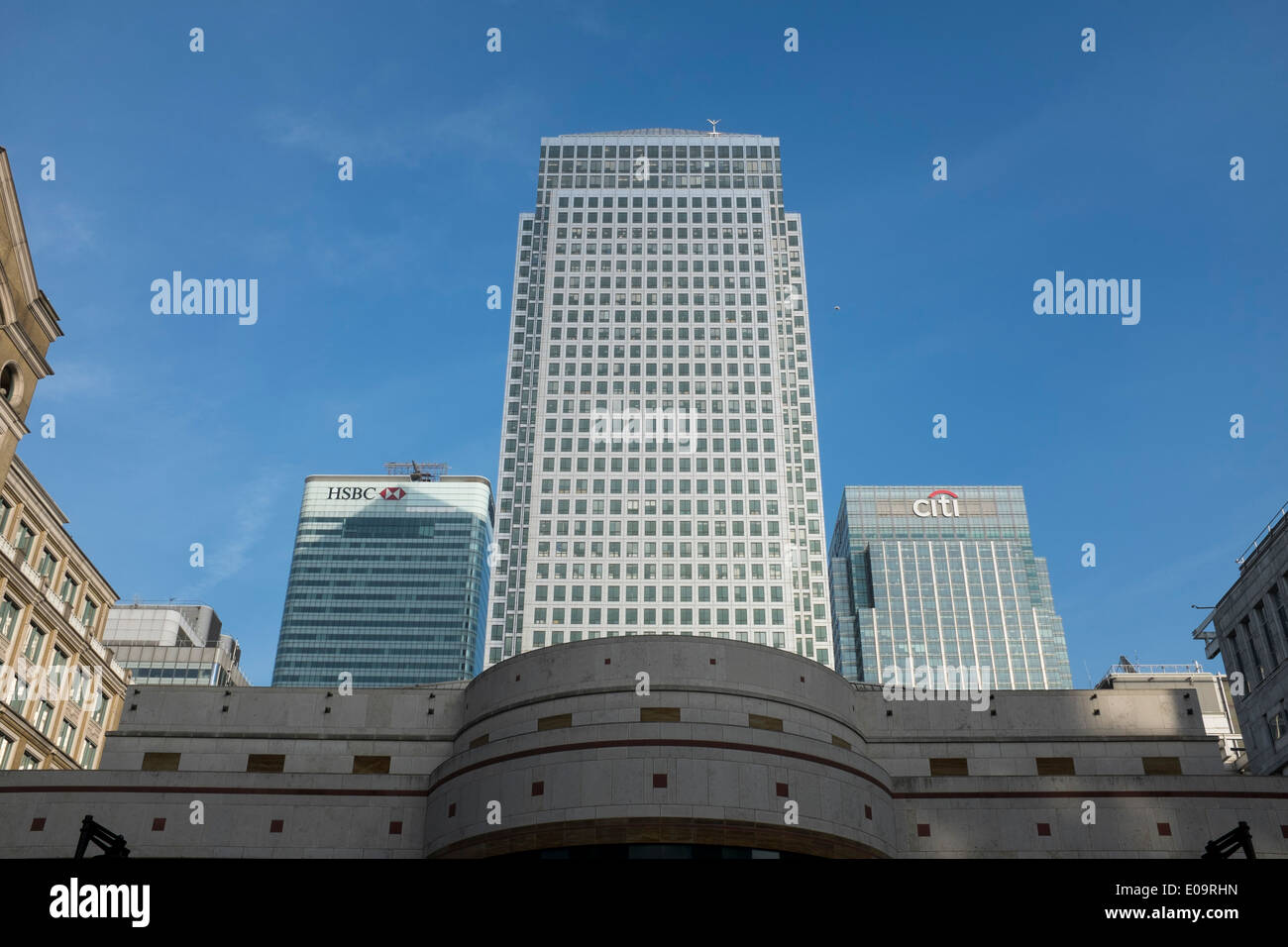 Canary Wharf. The financial district. London. HSBC and Citi Bank Head Quarters. Stock Photo