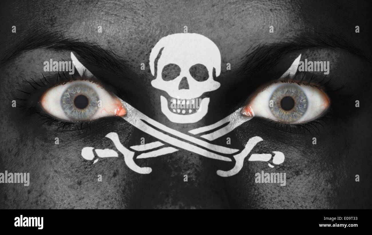 Close up of eyes. Painted face with pirate flag Stock Photo