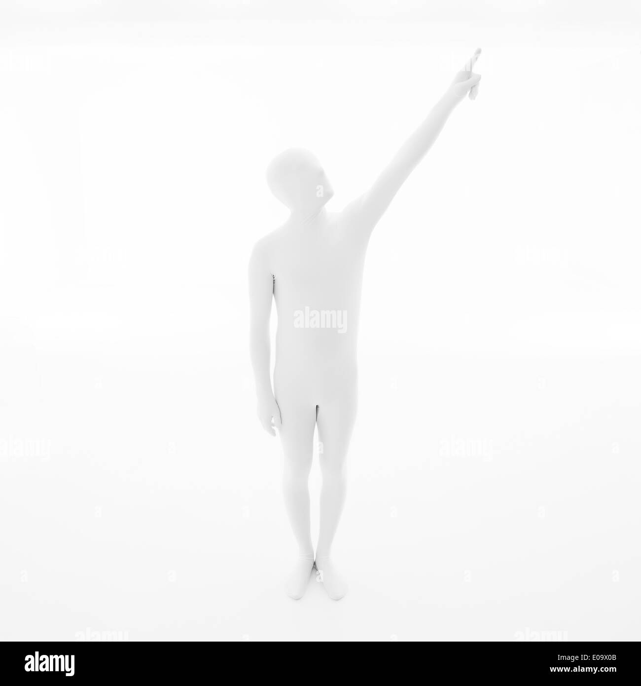 unknown faceless man pointing at something, white background  Stock Photo