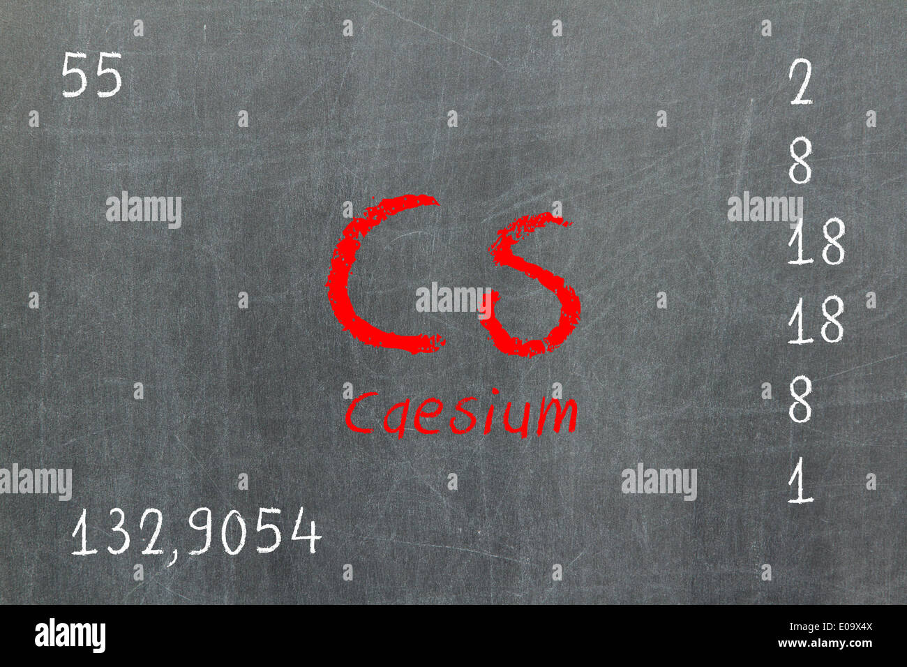 Isolated blackboard with periodic table  Caesium  Chemistry Stock Photo