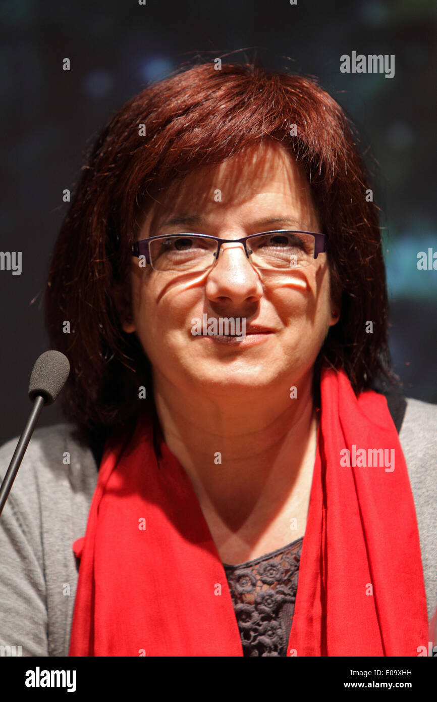Spanish writer Blanca Busquets portaryed at Torino Book Fair. Busquets, born in 1961, writes in catalan. Stock Photo