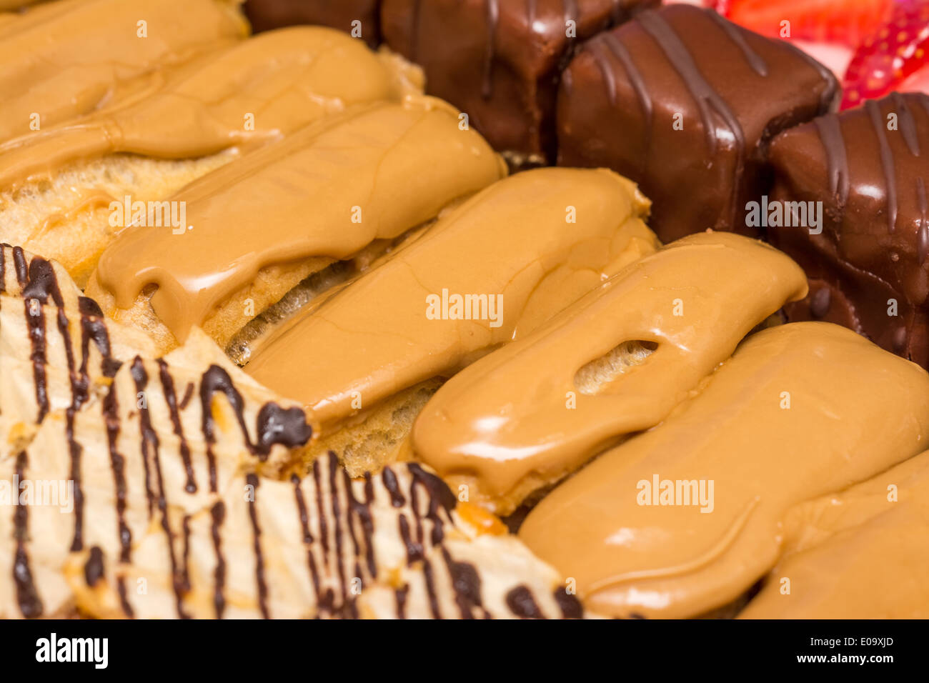Sweet Eclairs Cakes Close Up Stock Photo