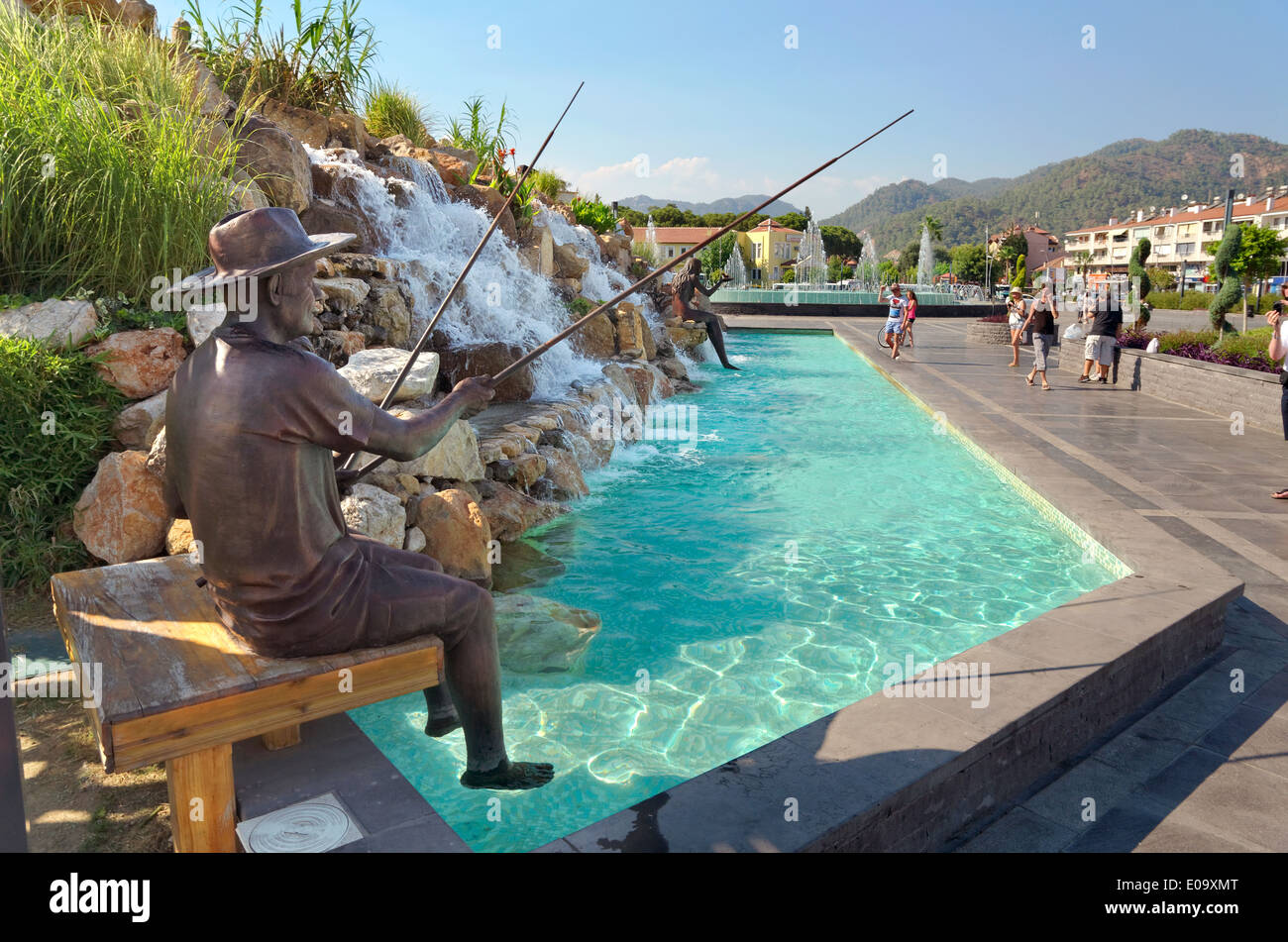 Waterfall at the new Marmaris town square with fountains. Mugla Province, Turkey. Built 2012. Stock Photo