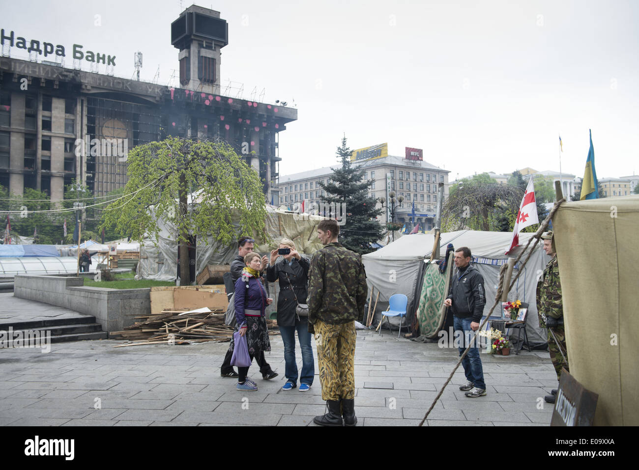April 2014 at Maidan Nezalezhnosti (Ukrainian: Майдан Незалежності [maɪ̯dˈan nezal'ɛʒnosci], Independence square, Kiev, Ukraine. Stock Photo