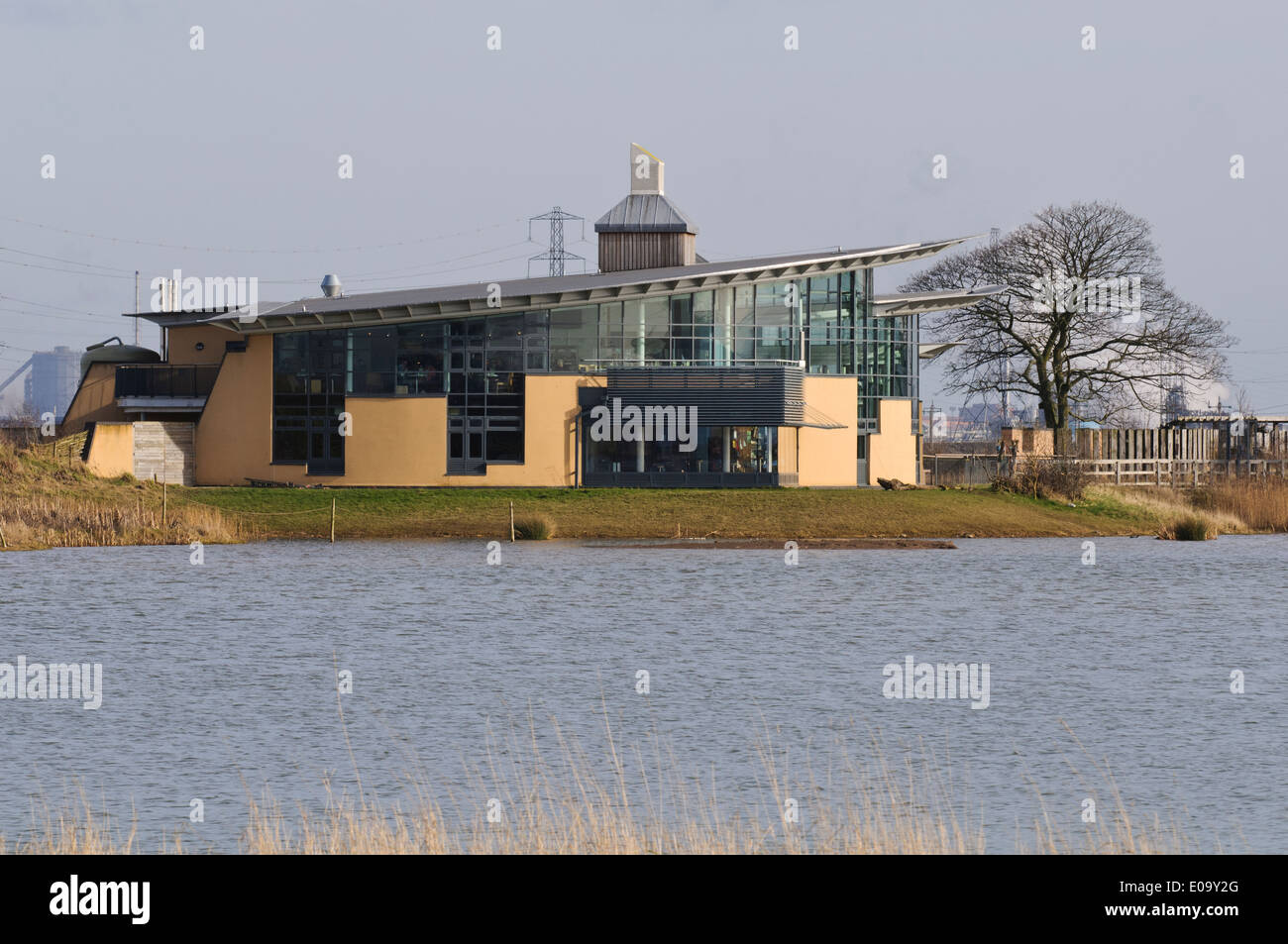 A view of the visitor centre at RSPB Saltholme, Stockton-on-Tees. February. Stock Photo