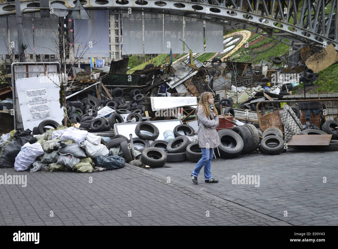 April 2014 at Maidan Nezalezhnosti (Ukrainian: Майдан Незалежності [maɪ̯dˈan nezal'ɛʒnosci], Independence square, Kiev, Ukraine. Stock Photo