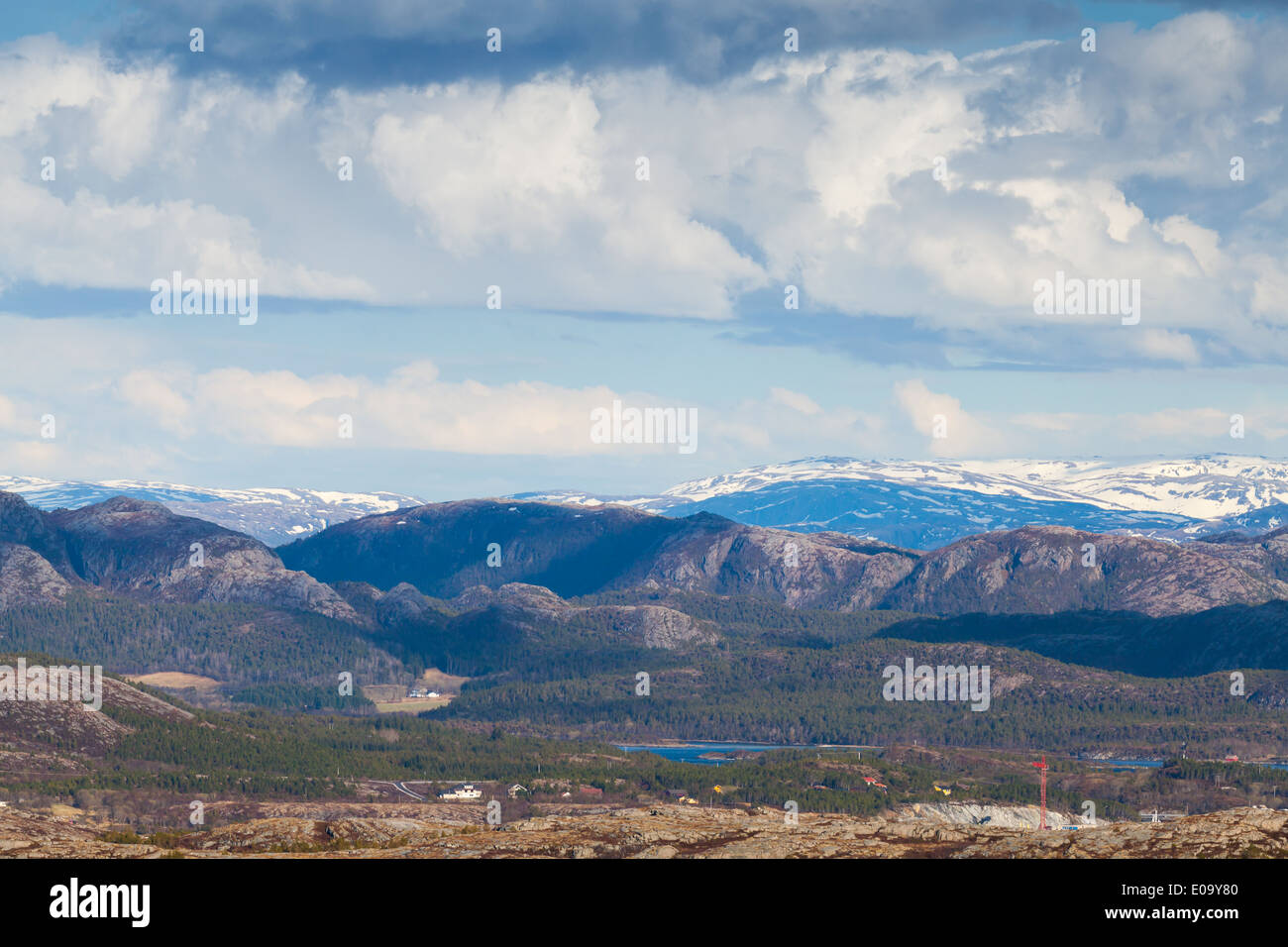 Empty Norwegian mountain landscape background with cloudy sky Stock Photo