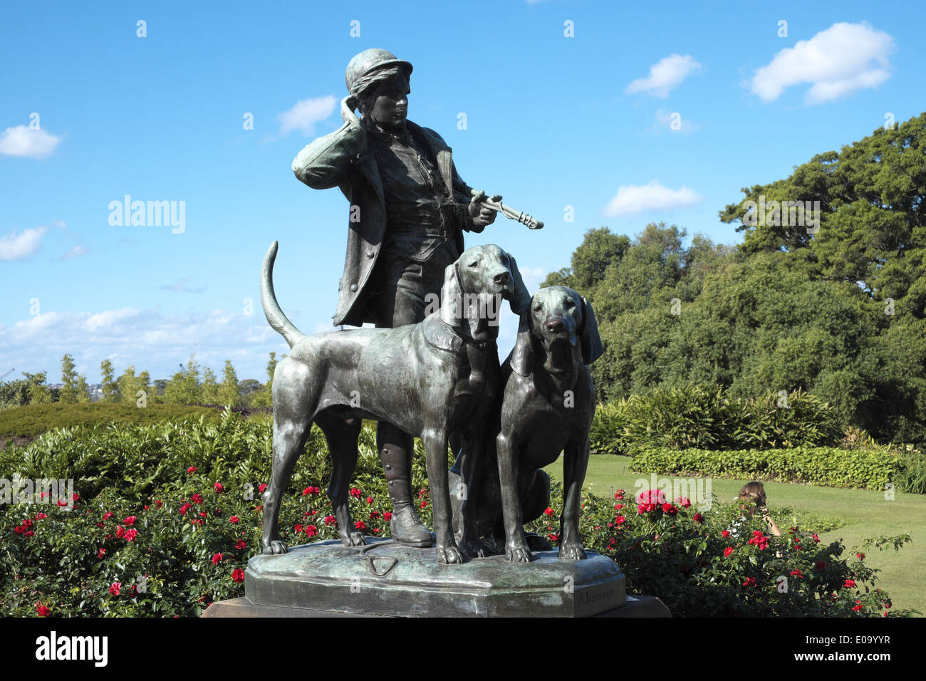 Huntsman and dogs statue by Henri Alfred Marie Jacquemart in Royal Botanic Gardens in Sydney , Australia Stock Photo