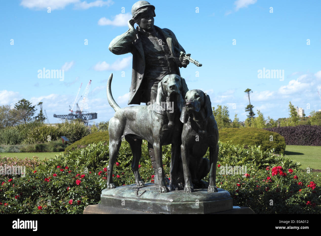 Huntsman and dogs statue by Henri Alfred Marie Jacquemart in  Botanic Gardens in Sydney , Australia Stock Photo