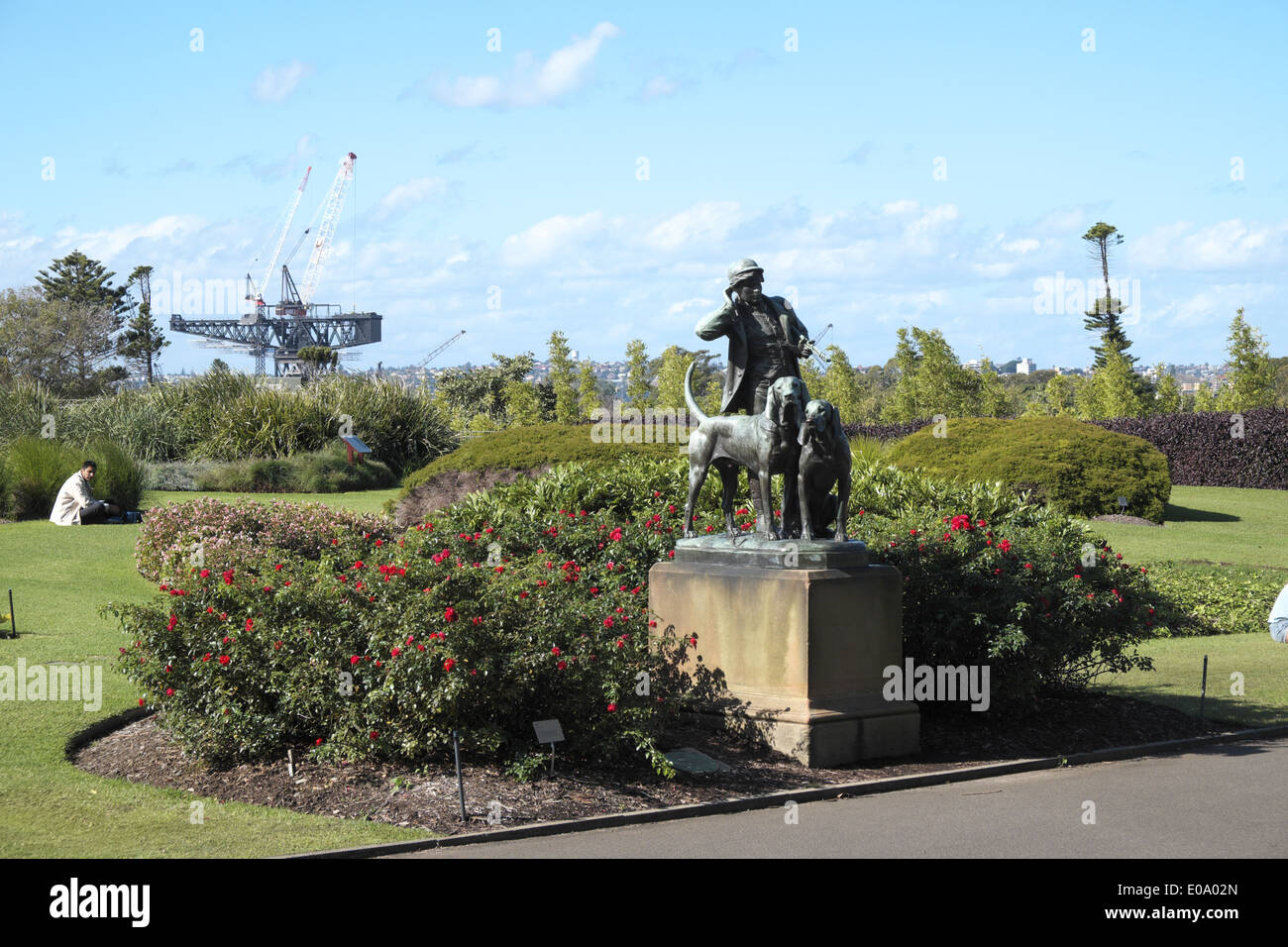 Huntsman and dogs statue by Henri Alfred Marie Jacquemart in Royal Botanic Gardens in Sydney , Australia Stock Photo