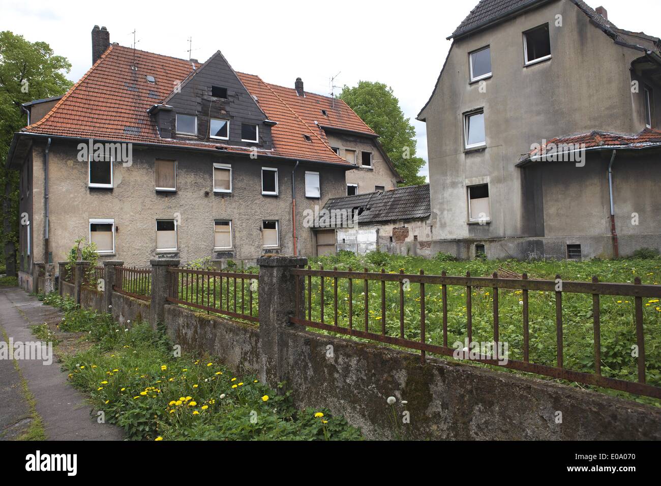 historic homes of mineworker families from 1912, pictured 13.05.2013. Since 15 years these houses are empty due to the closing of the coal-mines. Stock Photo