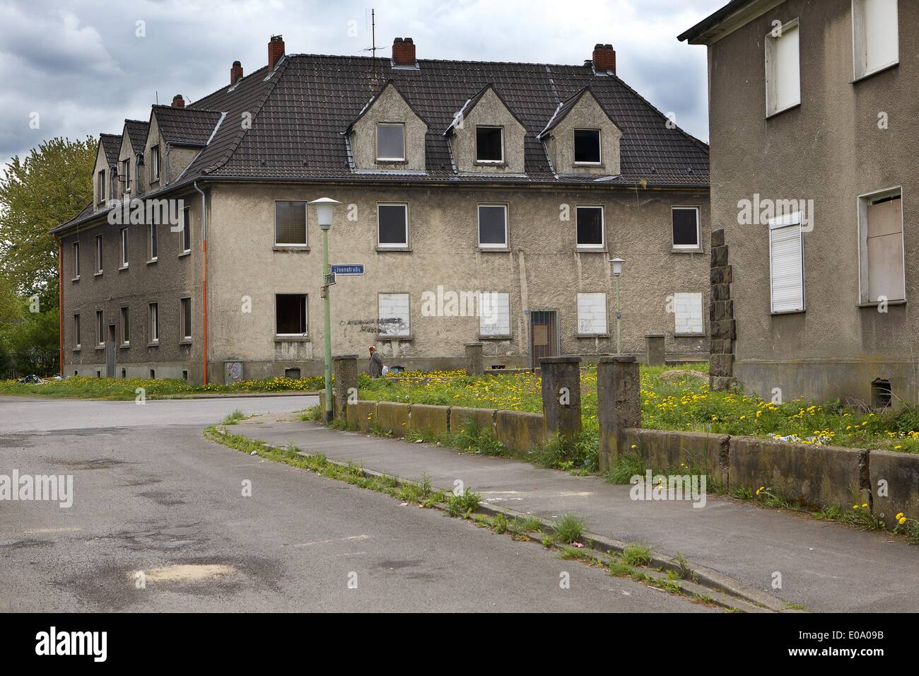 historic homes of mineworker families from 1912, pictured 13.05.2013. Since 15 years these houses are empty due to the closing of the coal-mines. Stock Photo