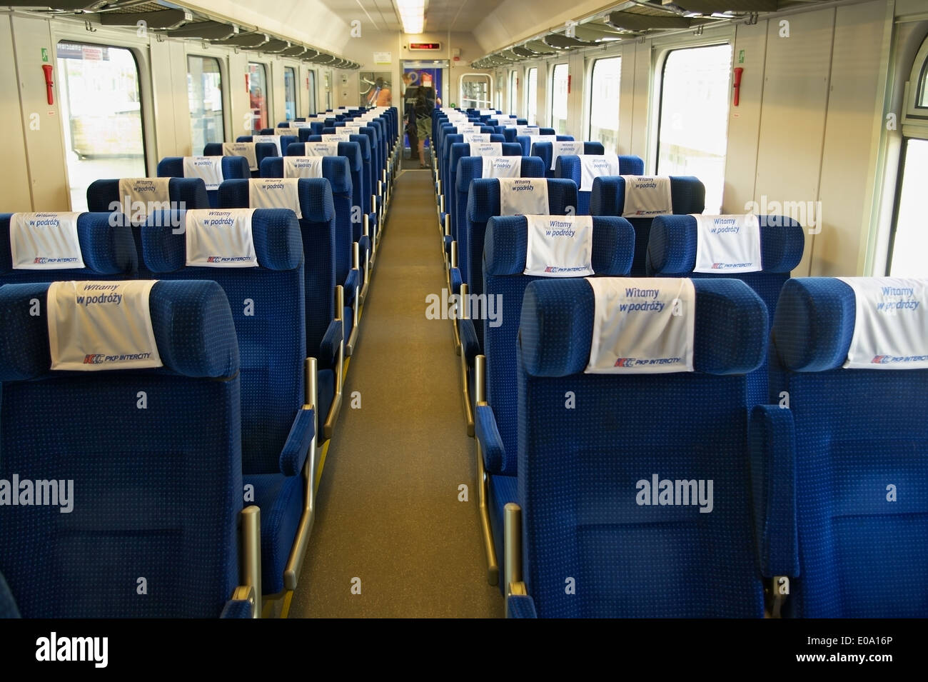Interior of the PKP Intercity second class single compartment railway car. Poland. Stock Photo