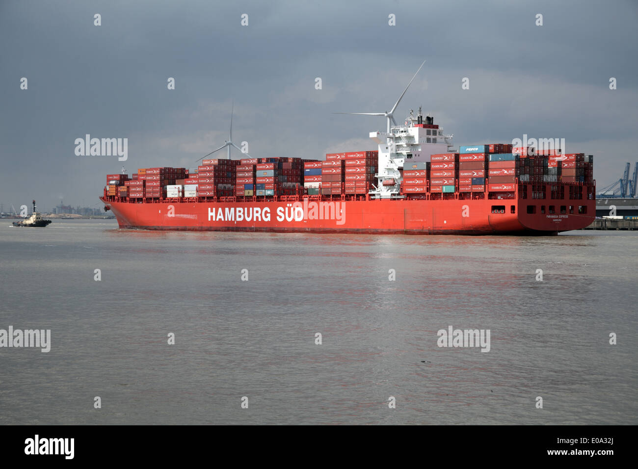 Paranagua Express Container Ship, approaching Tilbury Docks, East London Stock Photo