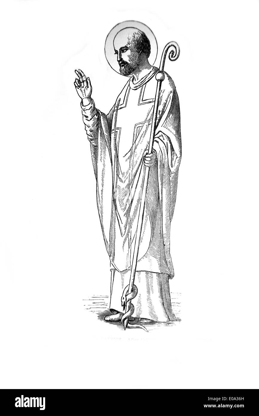 Saint Patrick; Black and White Illustration from Lives of the Saints; Sabine Baring Gould Stock Photo