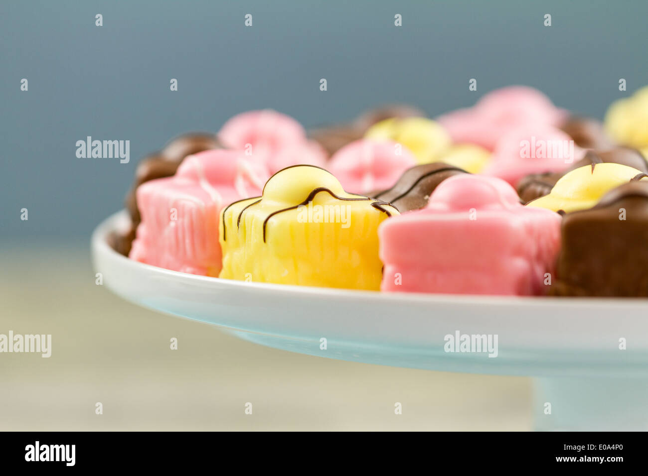 A series on French Fondant Fancies, a type of Petit Four Stock Photo