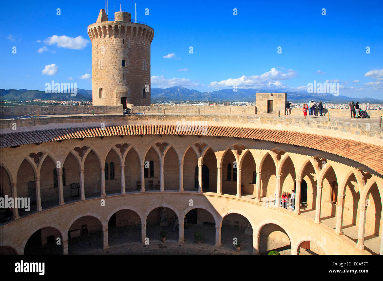 Bellver Castle (Castell de Bellver) which overlooks the bay of Palma, Mallorca, Spain Stock Photo
